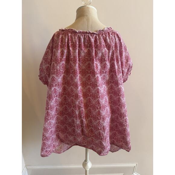 Ellos Peasant Blouse 1X 22/24 Apple Red Medallion Ruffle Trim Cap Sleeve Boho - Picture 3 of 12